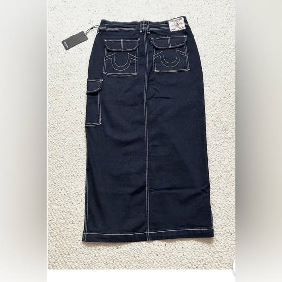 True Religion Women's Dark Blue Denim Maxi Cargo Skirt Sz 29 - Picture 3 of 6